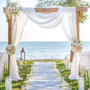 lot 1117 image: Wedding Arch Draping Fabric,2 Panel 28 x 19Ft White Arch Drapery Sheer Fabric Backdrop Curtain for Wedding Ceremony Party Ceiling Arbor Decor - Retail $26