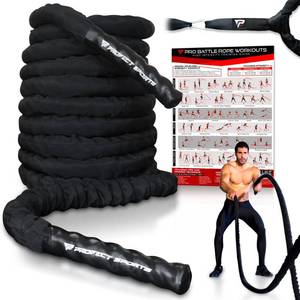 lot 1130 image: Pro Battle Ropes with Anchor Strap Kit and Exercise Poster �� Upgraded Durable Protective Sleeve �� 100% Poly Dacron Heavy Battle Rope for Strength Training, Cardio Fitness, CrossFit Rope (1.5�� x 30 ft) - Retail $90