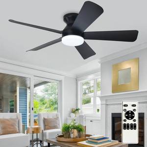 lot 1136 image: Depuley Modern Ceiling Fan with Light 42-Inch Black Small Fans for Bedroom Indoor Outdoor - Dimmable Low Profile Ceiling Fans with Remote Control Flush Mount 5 Reversible Black Blades 6 Speeds Timer - Retail $50