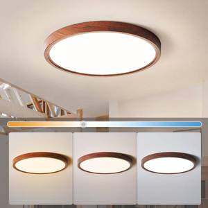lot 1139 image: HEYAN Walnut Wood Flush Mount Ceiling Light Fixture,16 Inch Dimmable LED Ceiling Light with 3000K-4000K-6000K Selectable Flat Low Profile Round Ceiling Lights for Bedroom Hallway Laundry (1 Pack) - Retail $50