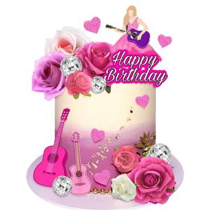lot 1155 image: 18 PCS Music Cake Toppers Pink Girl Birthday Cake Topper and Guitar Flower Cake Topper for Music Birthday Party Decorations Supplies - Retail $7