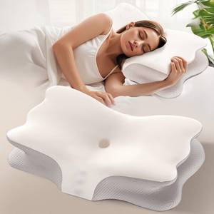 lot 1166 image: Tranqifit Cervical Pillow for Neck Pain Relief, Memory Foam Pillows for Sleeping, Ergonomic Orthopedic Pillow with Cooling Pillowcase, Contour Neck Support Pillow for Side, Back and Stomach Sleepers - Retail $33