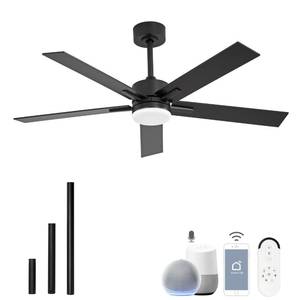 lot 1170 image: 52 Inch Ceiling Fan with Lights and Remote, Smart Ceiling Fan with App Control, Voice Control, Reversible Quiet DC Motor, 3CCT Dimmable LED Light, Black Low Profile Fan for Bedroom Living Room - Retail $78