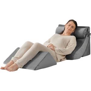 lot 1174 image: Axelrod 4PCS Orthopedic Bed Wedge Pillow Set, Post Surgery Foam for Back, Neck and Leg Pain Relief Comfortable & Adjustable Ortho Pillows- Anti Snoring, Heartburn, Acid Reflux & GERD Sleeping Grey - Retail $80
