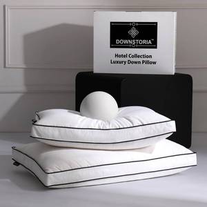 lot 1179 image: DOWNSTORIA Feather Down Pillows King Size Set of 2 with Gusset, Luxury Hotel Collection Bed Pillow 2 Pack, Down Surrounded Pillows for Sleeping, Soft Fluffy for Side, Back Sleepers 20x36 in. - Retail $120