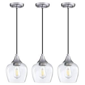 lot 1193 image: Dolaimy House 3 Pack 1 Light Indoor Mini Hanging Kitchen Island Pendant Light,Brushed Nickel Finish with Clear Glass Chandelier Shade for Bar, Dining Room - Retail $61