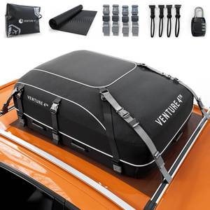 lot 1202 image: VENTURE 4TH Car Rooftop Cargo Carrier �� 21 Cubic Feet Waterproof Roof Bag with 10 Heavy-Duty Compression & Tie-Down Straps, Anti-Slip Mat & Door Hooks �� Fits Cars with or Without Roof Rack - Retail $110
