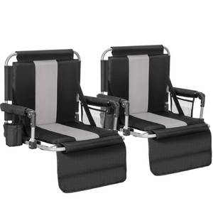 lot 1210 image: ALPHA CAMP 2 Packs Stadium Seat Chair for Bleachers with Back & Arm Rest, Black Grey - Retail $90