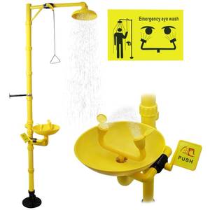 lot 1215 image: Emergency Eyewash Shower Station,Eye Wash and Shower Combination Kit, First Aid ABS Eyewasher Station OSHA Approved for Lab Industrial,Yellow - Retail $160
