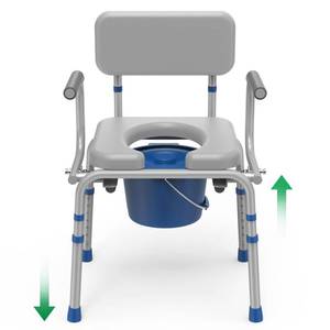 lot 1217 image: Loyoda Drop Arm Bedside Commode, Commode with Padded Seat and Backrest, 500lbs Capacity, 5.81QT Removable Bucket, Adjustable Height Portable Toilet for Adults, Gray - Retail $110