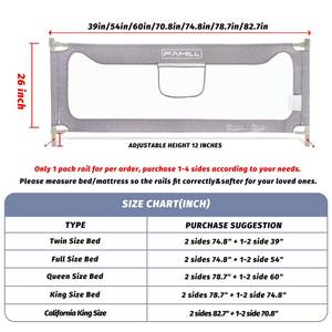 lot 1218 image: FAMILL Bed Rail for Toddlers with U-Shaped Base, Toddler Bed Rails Baby Guard for KingTwinFull Size, Grey, 1 Piece, 74.8 - Retail $59