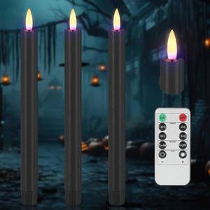 lot 1225 image: AFINETH Black Flameless Taper Candles with Remote, 9.6 Halloween Battery Operated Candles 3D Wick, 3 Pack Real Wax Led Candlesticks Flickering Electric Candle for Halloween, Home, Party Decor - Retail $16