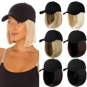lot 1226 image: Qlenkay Baseball Cap with Hair Extensions Straight Short Bob Hairstyle Adjustable Removable Wig Hat 14inch for Woman Girl Ash Blonde - Retail $1,515
