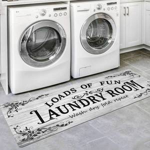 lot 1231 image: Lansny Laundry Room Rug Runner 20x60 Non Slip Waterproof Laundry Mats for Laundry Room Decor Washable Floor Farmhouse Laundry Rug for Mudroom, Washroom, Bathroom, Light Grey - Retail $28