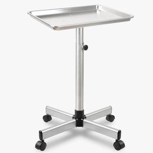 lot 1251 image: Salon Tray on Wheels, Adjustable Height Rolling Service Cart, Silver 13D x 17W x 38H - Retail $44