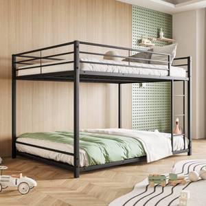 lot 1252 image: Metal Bunk Bed Full Over Full Beds with Sturdy Guard Rail & Ladder, Space-Saving Design No Box Spring Needed,Black - Retail $299