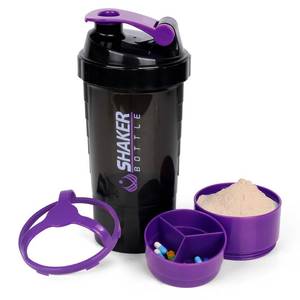 lot 1267 image: XTK Shaker Bottle Protein Shaker Bottles with Storage and Mix Ball, 16OZ Sports Water Bottle with Pill Organizer,Leak Proof Portable Shaker Bottles for Protein Mixes and Pre Work Out,BPA Free(purple) - Retail $9