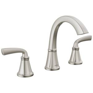 lot 1268 image: Delta Geist Brushed Nickel Bathroom Faucet 3 Hole, 8 Inch Widespread Bathroom Sink Faucet for Vanity, Push-Pop Drain Assembly, SpotShield Brushed Nickel 35864LF-SP - Retail $101