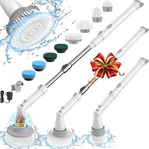 lot 1272 image: Sweepulire Electric Spin Scrubber for Cleaning, Shower Scrubber with Long Handle, 2 Spin Speeds, Bathroom Scrubber with 8 Replacement Heads, Bath Tub Cleaner Brush for Floor, Tub, Shower, Tile - Retail $38