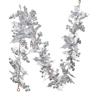 lot 1281 image: DearHouse 6FT Silver Berry Christmas Garland, Flexible Artificial Berry Garland for Indoor Outdoor Home Fireplace Decoration for Winter Christmas Holiday New Year Decor - Retail $19