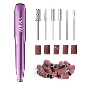 lot 1282 image: AIRSEE Home Lite USB Mobile Nail Drill Machine for Beginners Portable Nail File Manicure Pedicure Dremel Kit with 6 Bits 26 Sanding Bands for Home Acrylic Gel Nails Polishing DIY,Purple - Retail $9