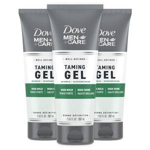lot 1288 image: DOVE MEN  CARE Styling Gel 3 count Hair Taming Gel for a Strong Hold Hair Styling Product for Thicker and Healthier Looking Hair 7 oz - Retail $25
