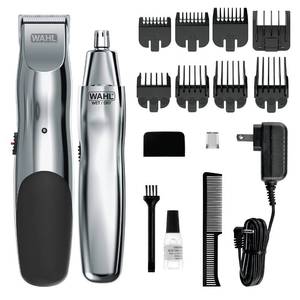 lot 1292 image: Wahl Groomsman Rechargeable Beard Trimmer kit for Mustaches, Nose Hair, and Light Detailing and Grooming with Bonus WetDry Battery Nose Trimmer �� Model 5622v - Retail $30