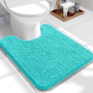 lot 1303 image: OLANLY Toilet Rugs U-Shaped 24x20, Extra Soft Absorbent Chenille Contour Bathroom Rugs for Toilet, Dry Quickly, Machine Washable, Non-Slip Bath Mat, Teal - Retail $17