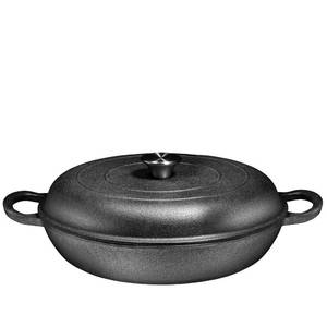 lot 1314 image: Bruntmor 3.8 Quart Enamel Cast Iron Dutch Oven With Handles And Lid,3.8 Qt Black Cast Iron Skillet, Enamel Shallow Cookware Braising Pan For Casserole Dish, Crock Pot Covered With Cast Iron- Black - Retail $56