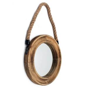 lot 1315 image: Funly mee Rustic Round Decorative Mirror with Solid Wood Frame&Rope Hanging,Farmhouse Antique Wall Decor(Small 9.9X9.9in) - Retail $23