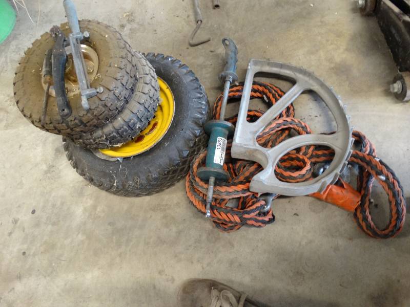 lot 13863 image: Wheels, tow rope, dent puller.