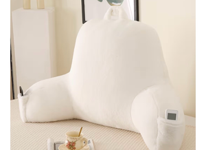 lot 9808 image: SUPA MODERN Cooling Reading Pillow�� Back Pillow for Bed Sitting Up,Bed Pillow for Sitting Up with Arms and Pockets, Bed Pillow with Adjustable Shredded Memory Foam for Full-Body Support - Retail $0