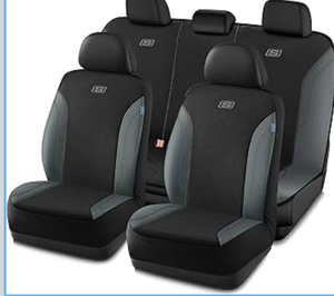 lot 9844 image: Skechers Car Seat Covers, Work Leather Seat Covers 5-Times Stronger Built-in Webbing, Oxford Fabric Seat Cover Full Sets, Airbag Compatible, Automotive Comfort for Cars, Trucks, SUVs,Grey - Retail $0