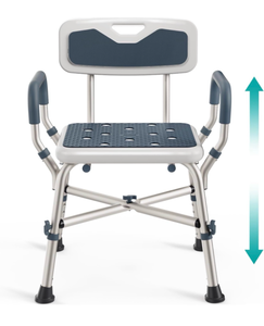 lot 9852 image: PELEGON Shower Chair for Elderly and Disabled (450lb) with Padded Armrests and Back, Adjustable Height Shower Seat, Heavy Duty Shower Chairs for Inside Shower, Handicap - Blue - Retail $0