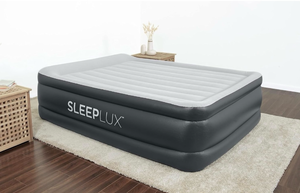 lot 9859 image: SLEEPLUX Durable Inflatable Air Mattress with Built-in Pump, Pillow and USB Charger, 22 Tall Queen - Retail $0