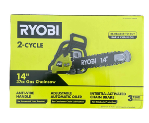 lot 9875 image: Ryobi 14 in. 37cc 2-Cycle Gas Chainsaw (used) - Retail $0