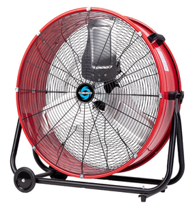 lot 9876 image: Tornado 8800 CFM Wide Version Metal Drum Fan 24 Inch High Velocity Fan Heavy Duty Tilt Red Commercial, Industrial Use 3 Speed - 8 FT Cord UL Safety Listed - Retail $0