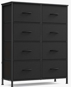 lot 9881 image: SONGMICS Dresser for Bedroom, Chest of Drawers, Steel, MDF, 8 Non-Woven Fabric Drawers, Storage Organizer Unit, Closet, Entryway, Ink Black and Ebony Black LGS124B01S - Retail $0