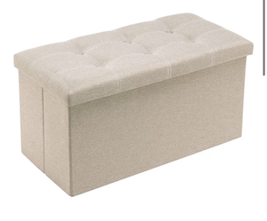 lot 9884 image: Youdesure Folding Storage Ottoman Bench, Footrest Couch for Living Room, 30 inch Storage Bench with Padded Seat for Bedroom Hallway, Holds up to 350lbs, Linen Fabric Beige - Retail $0