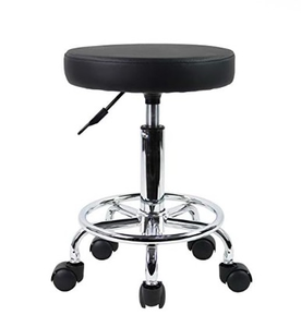 lot 9890 image: KKTONER PU Leather Round Rolling Stool with Foot Rest Swivel Height Adjustment Spa Drafting Salon Tattoo Work Office Massage Stools Task Chair Small (Black) - Retail $0