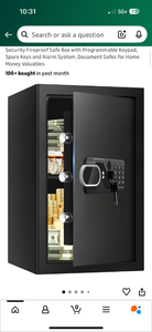 lot 9894 image: 3.4 Cub Large Home Safe Fireproof Waterproof, Digital Security Fireproof Safe Box with Programmable Keypad, Spare Keys and Alarm System, Document Safes for Home Money Valuables (damage on door, can be open by a strong lad) - Retail $0