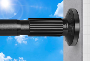 lot 9898 image: Tension Curtain Rod 51-165In(4.25-13.75Ft), Extra Long Outdoor Curtain Rod No Drilling for Window or Bathroom Patio, Adjustable Spring Shower Rod, Easy to Install Never Rust, Rod Diameter 1.26In-Black - Retail $0