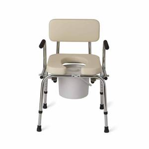 lot 9905 image: Medline Heavy Duty Padded Drop - Arm Commode  300 lbs Weight Capacity  Beige - Retail $280