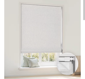 lot 9910 image: LazBlinds No Tools No Drill Cordless Roman Shades for Windows, Blackout Thermal Insulated UV Blocking Window Blinds, Room Darkening Fabric Blinds for Indoor Windows, 33 W x 64 H, Off White - Retail $0