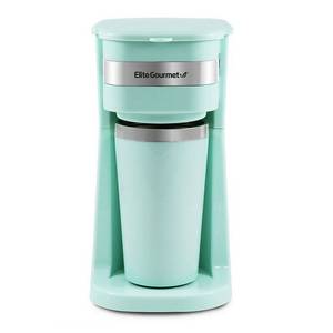 lot 9915 image: Elite Gourmet Personal Coffee Maker with Stainless Steel Interior Travel Mug  Mint - Retail $51
