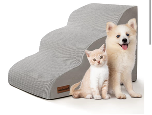 lot 9924 image: 3-Step Dog Ramp and Stairs for Sofa and Chair - Non-Slip Sturdy Pet Steps for Small Dogs and Cats,15.7 H,Light Grey - Retail $0
