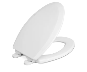 lot 9931 image: White Elongated Toilet Seat with Quick-Release Hinges Bemis - Retail $25