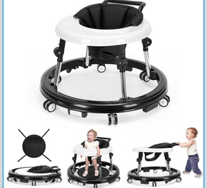 lot 9944 image: Baby Walker Foldable with 9 Adjustable Heights, Baby Walker with Wheels Portable, Infant Toddler Walker for Baby Boy Girls 6-18 Months (Black) - Retail $0