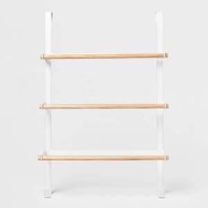 lot 9947 image: Over the Door Tiered Towel Rack with Wood Matte White - Brightroom�� 24 High, Powder-Coated Steel & Wood Design - Retail $40