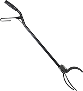 lot 9822 image: Sunnydaze 36-Inch Log Grabber Tongs - Outdoor Fire Pit Tongs - Spring Lever Action - Black - Retail $100